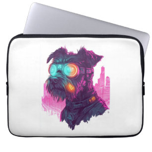 Funda Para Portátil Cyberpunk Schnauzer - Perro neón futurista