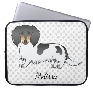 Funda Para Portátil Dachshund de pelo largo piebald negro y marrón & n