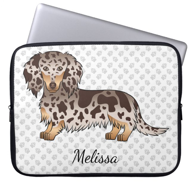 Funda Para Portátil Dachshund y nombre de chocolate y tan palo de pelo (Frente)
