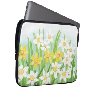 Funda Para Portátil Dafóditos amarillos y blancos en primavera