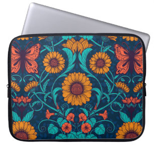 Funda Para Portátil Daisias de Art Nouveau en azul y amarillo