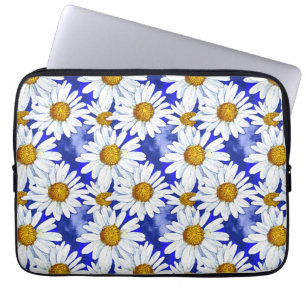 Funda Para Portátil Daisies acuarelas sobre el azul denim