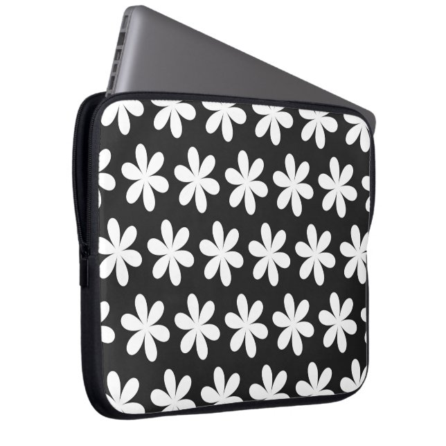 Funda Para Portátil Daisies blancos sobre negro (Anverso derecho)
