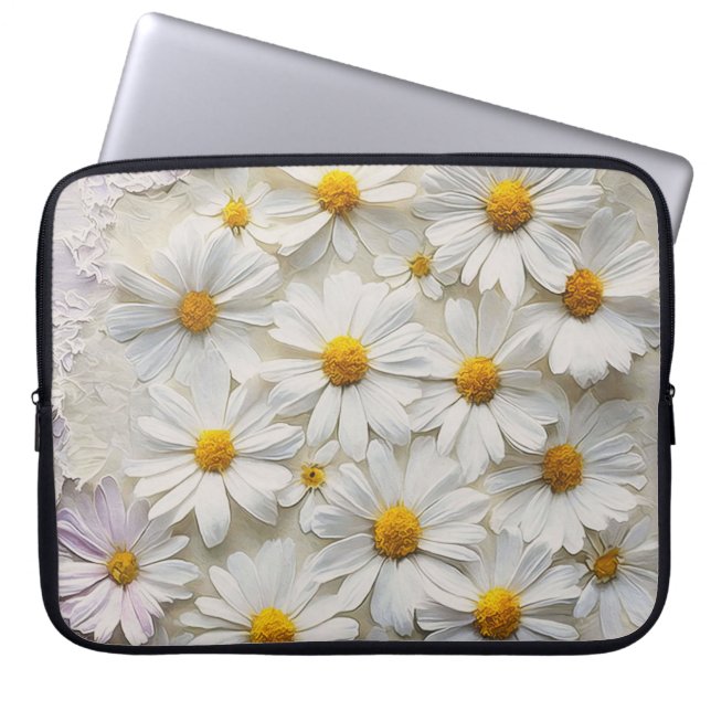 Funda Para Portátil Daisies Blancos Sobre Papel En Peligro (Frente)