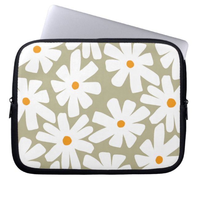 Funda Para Portátil Daisies de primavera patrón retro floral salvia ve (Frente)