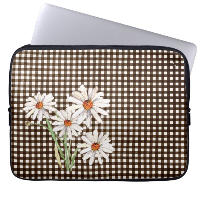 Funda Para Portátil Daisies En Brown Gingham (Frente)