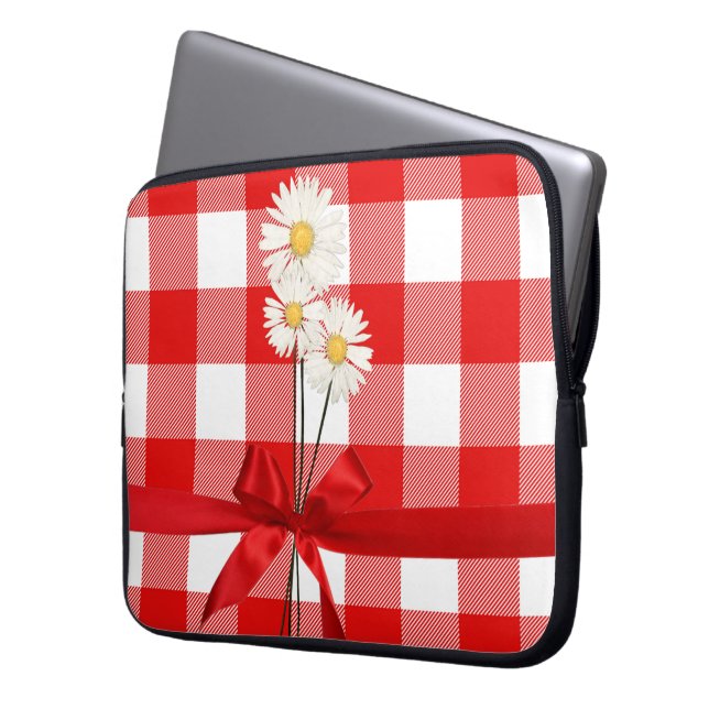 Funda Para Portátil Daisies en Buffalo Plaid (Anverso izquierdo)
