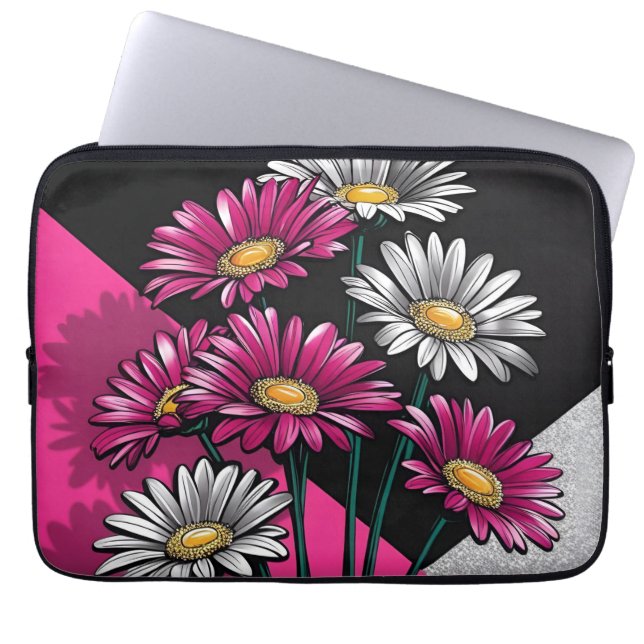 Funda Para Portátil Daisies Pink and White Electronics Bag (Frente)