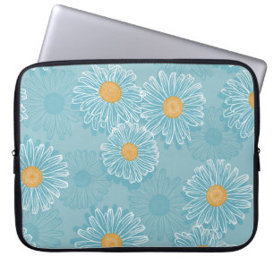 Funda Para Portátil Daisies vintage: patrón de contorno floral.