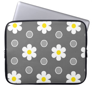 Funda Para Portátil Daisies y puntos de Polka Gris y Blanco