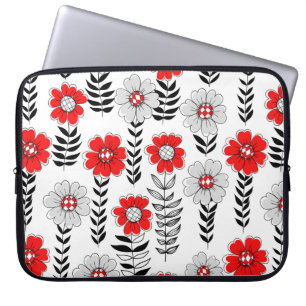 Funda Para Portátil Daisy doodles en rojo y negro