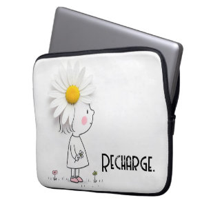 Funda Para Portátil Daisy en la cabeza de una niña pequeña con cita