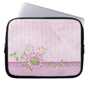 Funda Para Portátil Daisy rosa con perlas