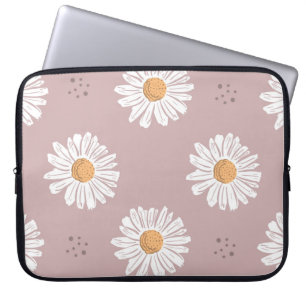 Funda Para Portátil Daisy Rosa: Patrón de repetición floral.