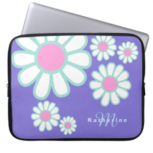 Funda Para Portátil Daisy Simple Monograma Púrpura
