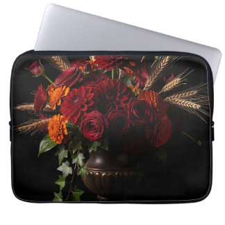 Funda Para Portátil Dalia de Trigo Floral Vida Muerta Rosas de Borgoña