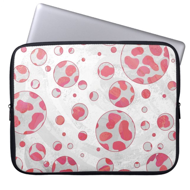 Funda Para Portátil Dálmata de lunares Rosa y Blanco (Frente)