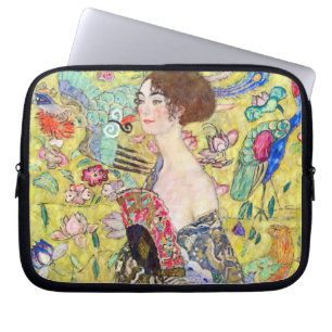 Funda Para Portátil Dama con abanico de Gustav Klimt, Japonismo vintag