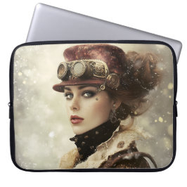 Funda Para Portátil Dama de Steampunk en invierno