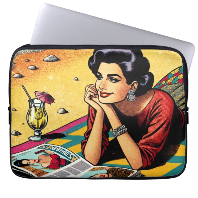 Funda Para Portátil Dama Retro en Beach Daydreaming sobre la moda (Frente)