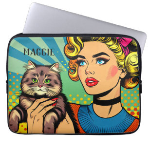 Funda Para Portátil Dama Retro y Gato Personalizados