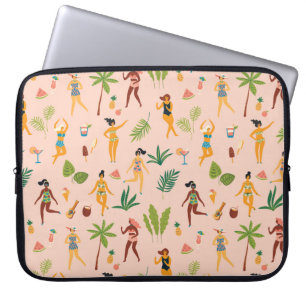 Funda Para Portátil Damas bailarinas, patrón de hojas de palma.
