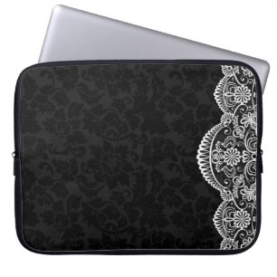 Funda Para Portátil Damas negras de encaje blanco