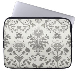 Funda Para Portátil Damasceno Floral Victoriano Blanco Vintage