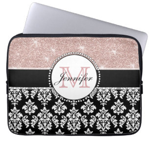 Funda Para Portátil Damasco color de rosa femenino del negro del