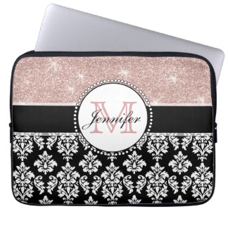 Funda Para Portátil Damasco color de rosa femenino del negro del
