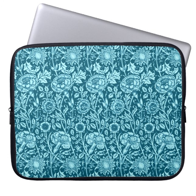 Funda Para Portátil Damasco de claveles de Art Nouveau, añil y azul ci (Frente)
