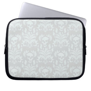 Funda Para Portátil Damasco de llamas de cráneo en blanco clásico sobr