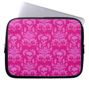 Funda Para Portátil Damasco de llamas de cráneo en rosa de burbujas en