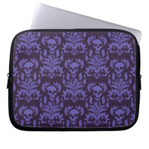 Funda Para Portátil Damasco de llamas de cráneo en tonos morados