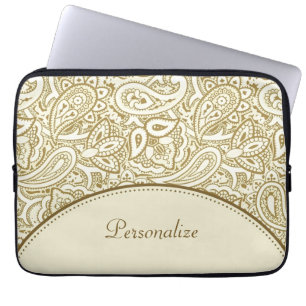 Funda Para Portátil Damasco de lujo de Paisley del oro y de la marfil
