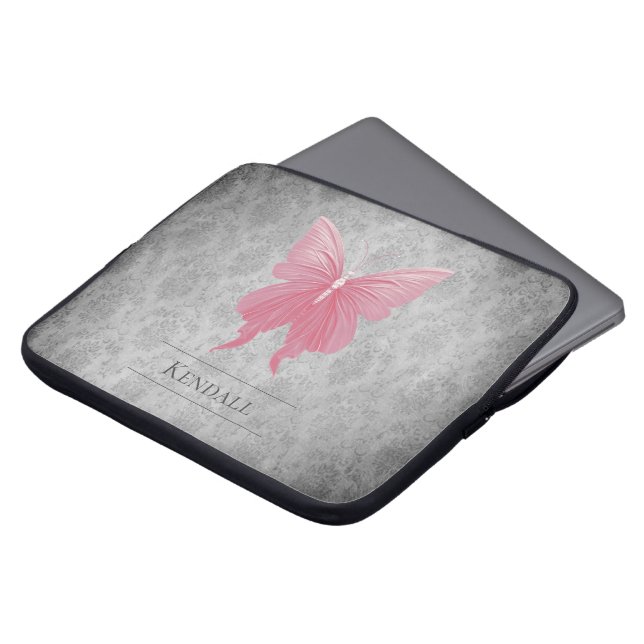 Funda Para Portátil Damasco de mariposa con manchas rosadas (Superior anverso)