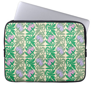 Funda Para Portátil Damasco de nenúfares rosa de estilo Art Nouveau