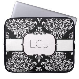 Funda Para Portátil Damasco del diamante del negro azabache y del