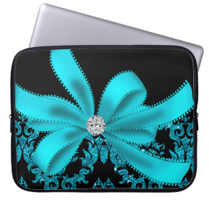 Funda Para Portátil Damasco del diamante (purpurina verde azulado)