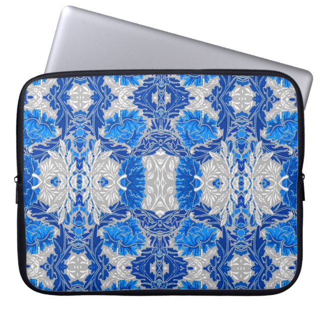Funda Para Portátil Damasco floral, azul zafiro y gris (Frente)