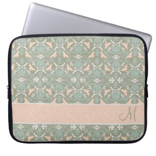 Funda Para Portátil Damasco floral con clase del monograma