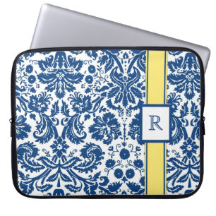 Funda Para Portátil Damasco floral del limón azul de encargo del