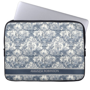 Funda Para Portátil Damasco floral vintage Blue toile de jouy monogram