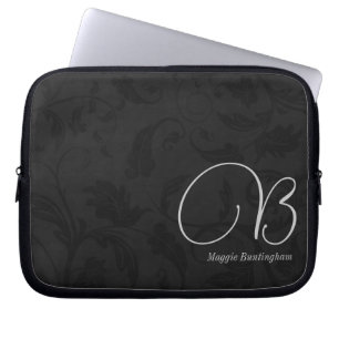 Funda Para Portátil Damasco negro monogramado de 10"