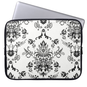 Funda Para Portátil Damasco negro sobre blanco