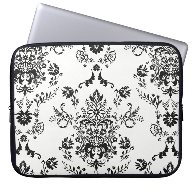 Funda Para Portátil Damasco negro sobre blanco (Frente)