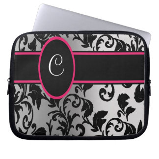 Funda Para Portátil Damasco negro y de plata con negro y rosa