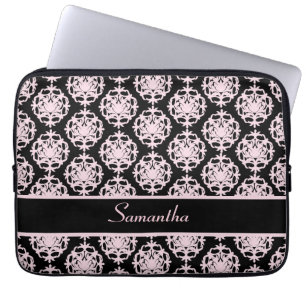 Funda Para Portátil Damasco rosa claro en negro
