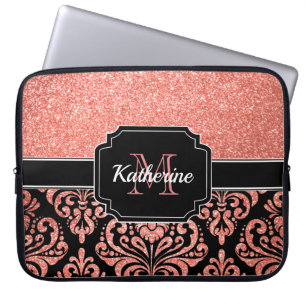 Funda Para Portátil Damasco Rosa Purpurina Gold