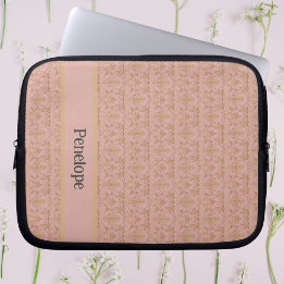 Funda Para Portátil Damasco rosa y dorado personalizado